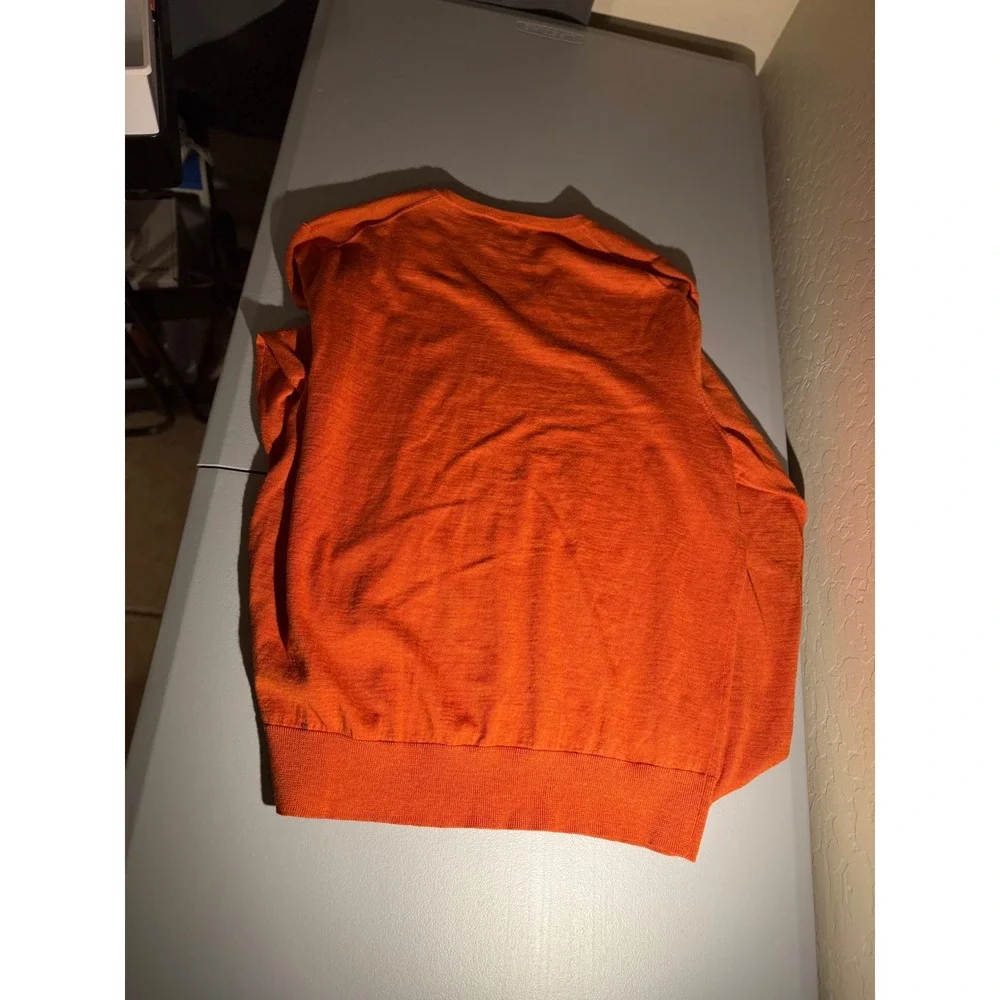 Polo Ralph Lauren Mens XXL Orange Merino Wool V-Neck Sweater Custom Fit